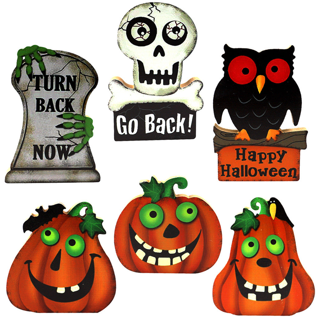 Handmade Wooden Holloween Pumpkin Ghost Skeletons Ornament Home Bar