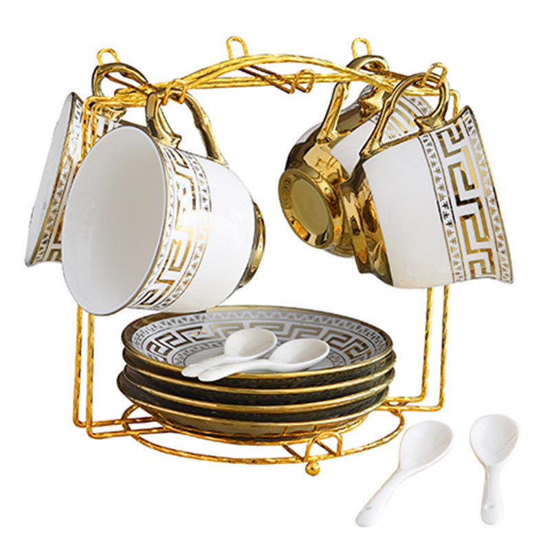 Gold-plated Edge Creative Household Tea Set Ceramic Mug Plate Rack Suit