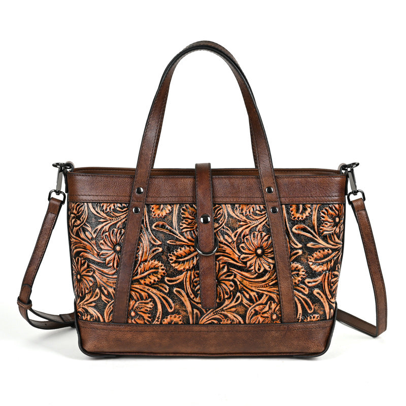 First Layer Cowhide Skeleton-Skin Hand Carved Bag