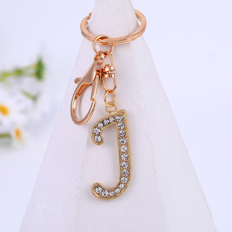 Metal Inlaid Diamond 26 English Letter Key Ring