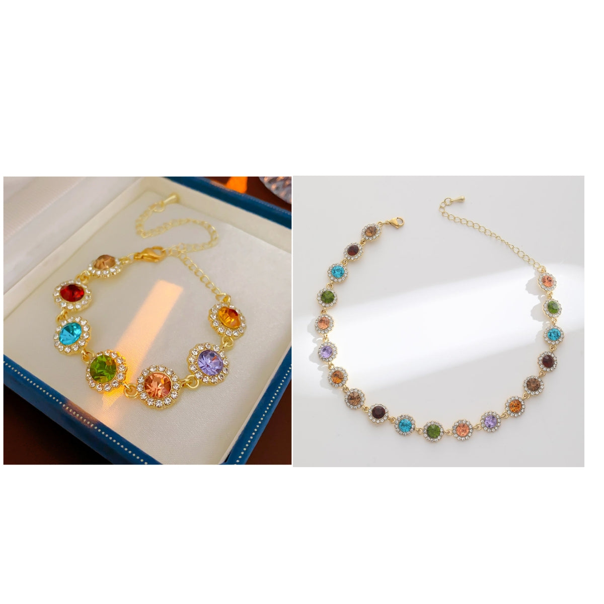 Retro Colorful Full Diamond Colorful Necklace Fresh And Sweet