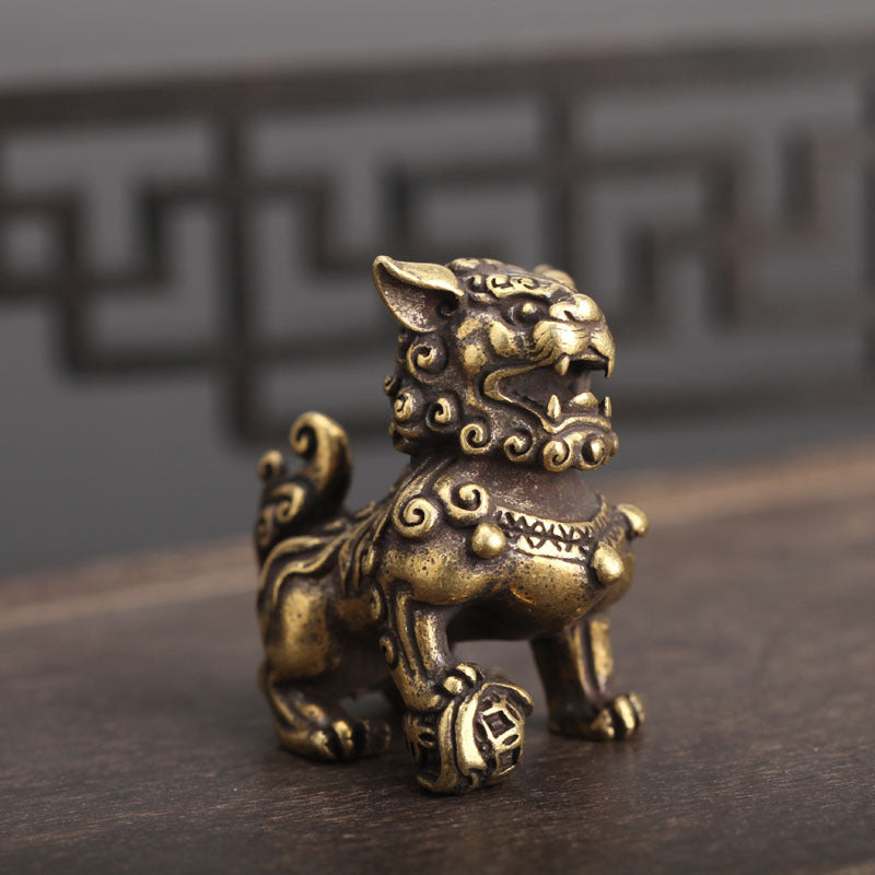 Vintage Brass Lion Pair Tabletop Ornament