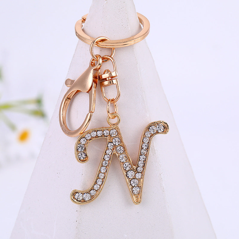 Metal Inlaid Diamond 26 English Letter Key Ring