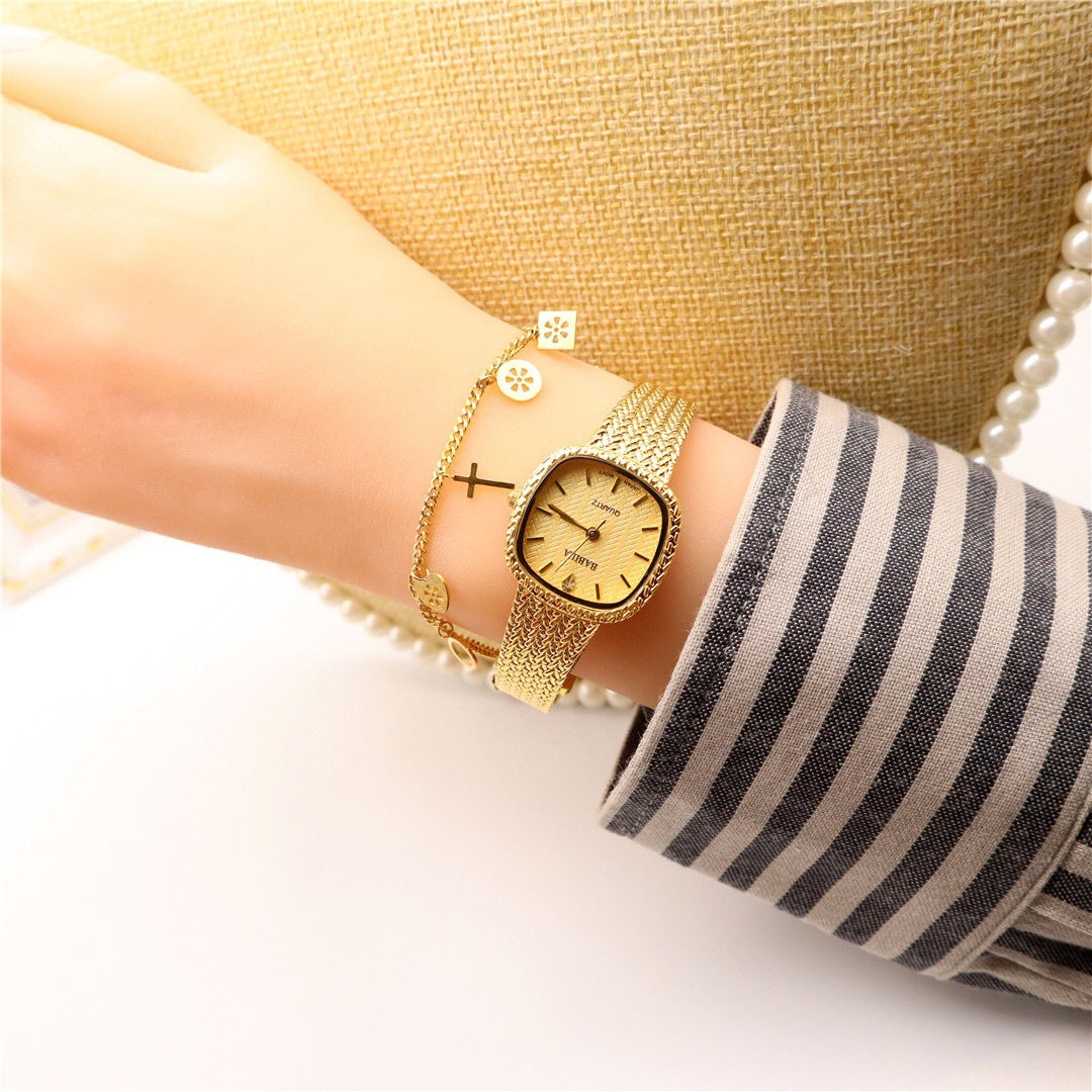 Ultra-Thin Retro Sand Gold Square Watch Luxury Temperament