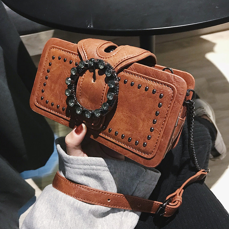 Retro Diamond-Studded Small Square Bag Korean Messenger Bag