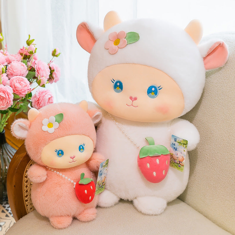 Strawberry Lamb Backpack Figurine Doll Sleeping