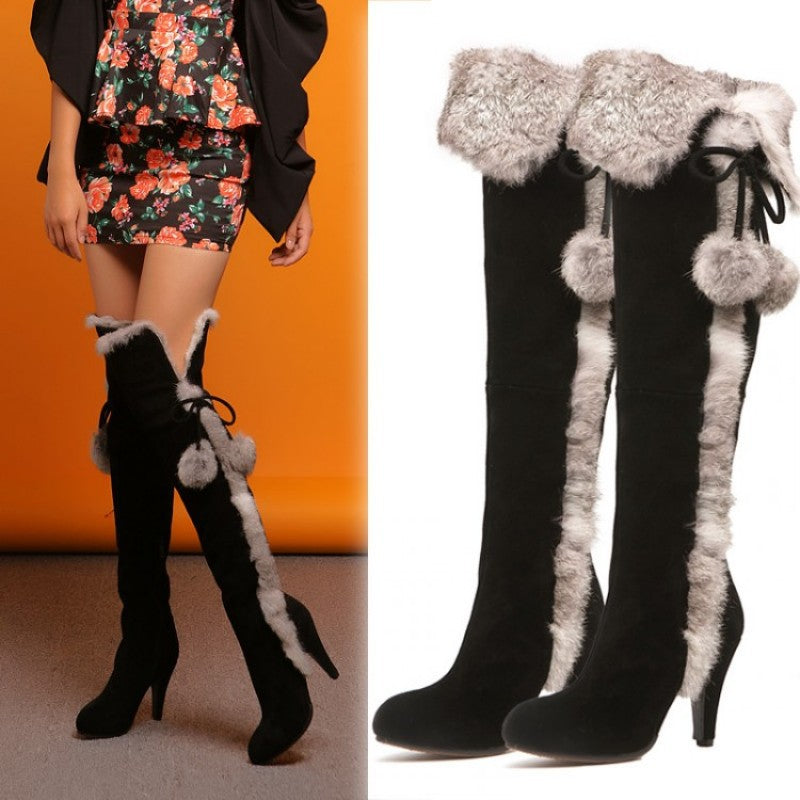 Women's Fleece Hare Fur Over-The-Knee Boots