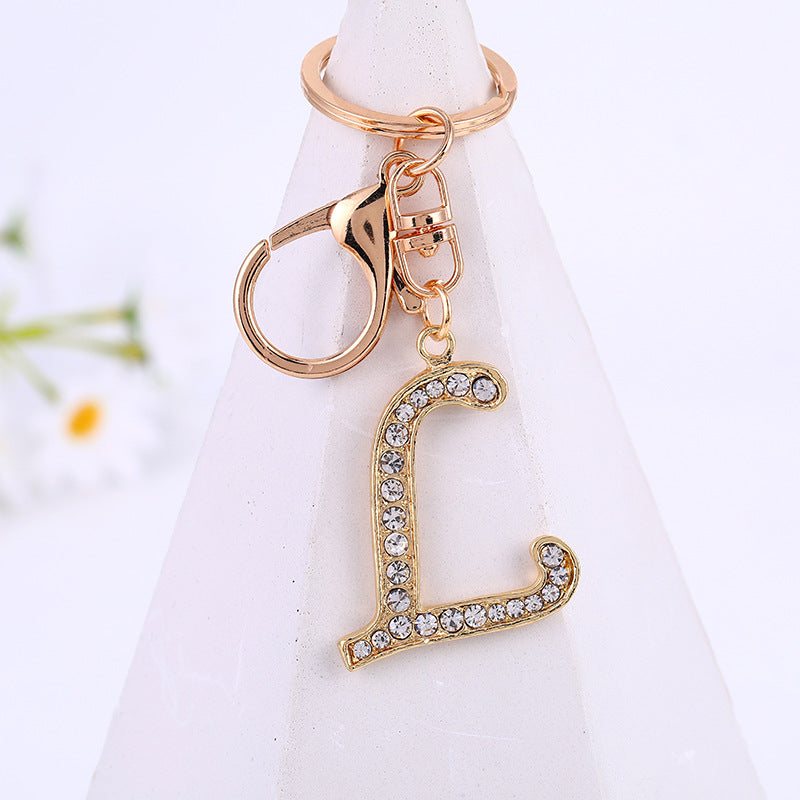 Metal Inlaid Diamond 26 English Letter Key Ring