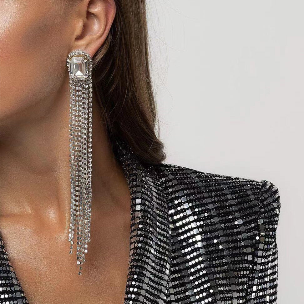 Super Flash Jaw Chain Series Alloy Diamond-Tipped Rhinestone Earring