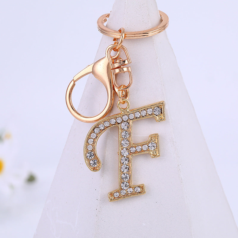Metal Inlaid Diamond 26 English Letter Key Ring