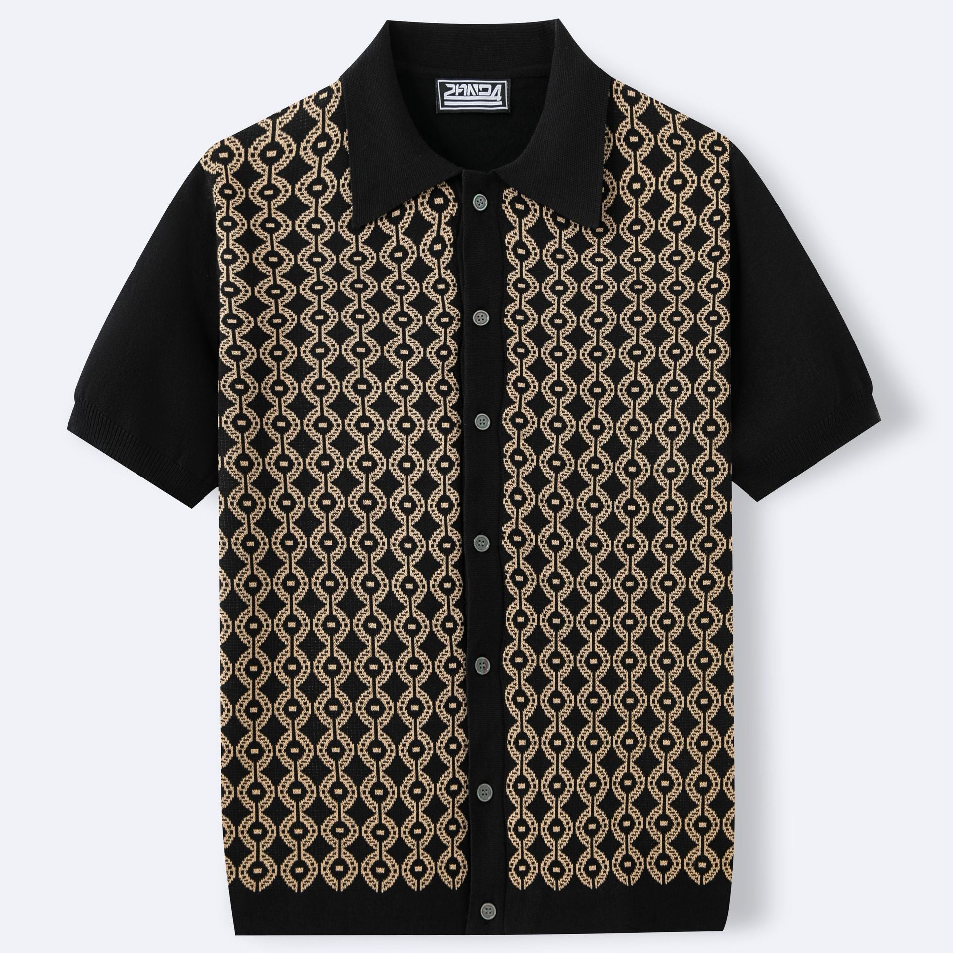 Summer Tencel Short-Sleeved Sweater Lapel Jacquard Cardigan for Men