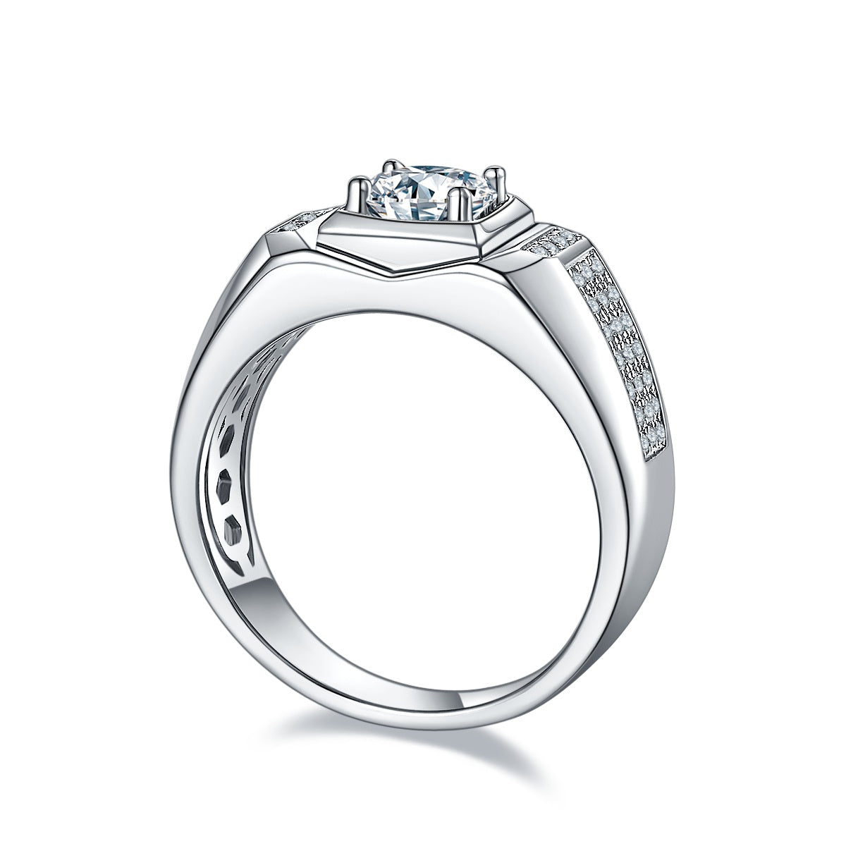 Men's 1-Carat Luxury And Fashionable Light Luxury Jewelry Silver Ring Set With Top-Quality Moissanite, S925 Silver-Plated Platinum
