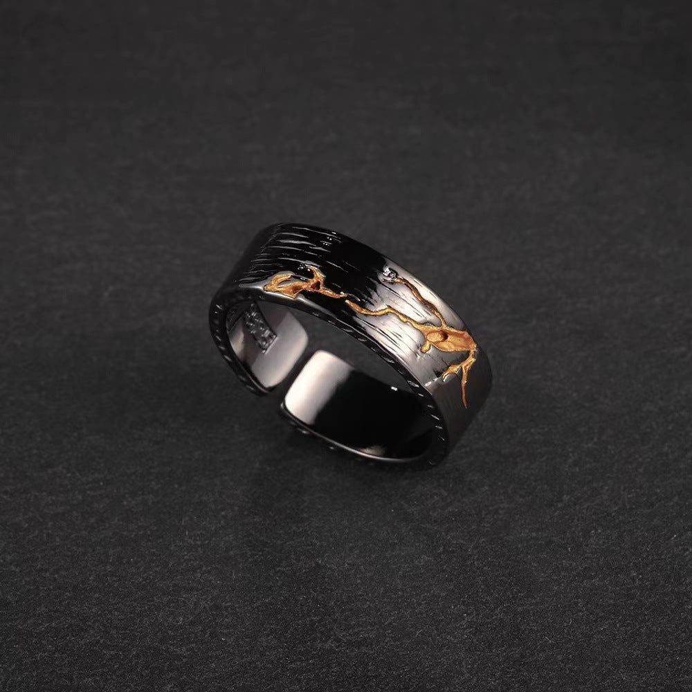Gold Stone Ring Black Niche Personality Ring