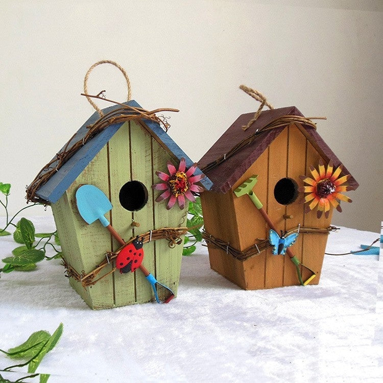 Wooden Bird House Outdoor Pendant