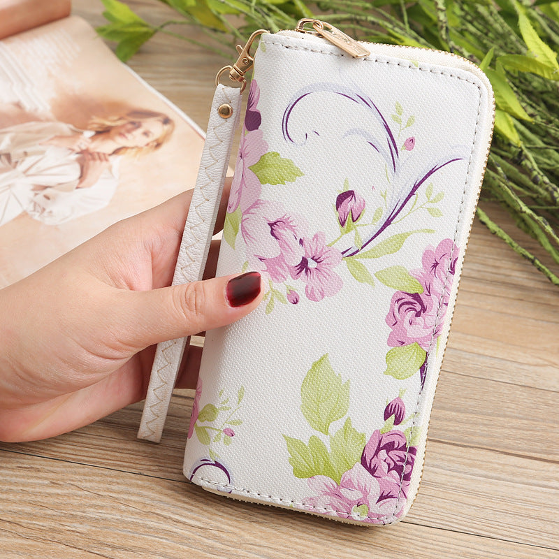 Women's Long Wallet Printed Single-Pull Mobile Phone Bag Clutch