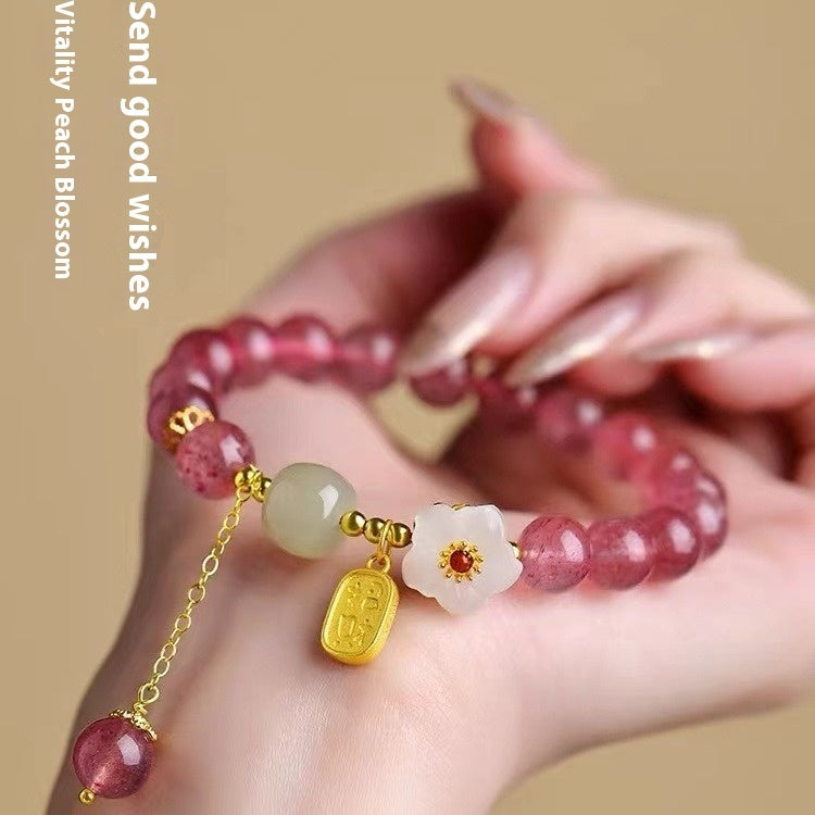 Hetian Jade Peach Blossom Strawberry Quartz Bracelet Girls' Crystal Bracelet