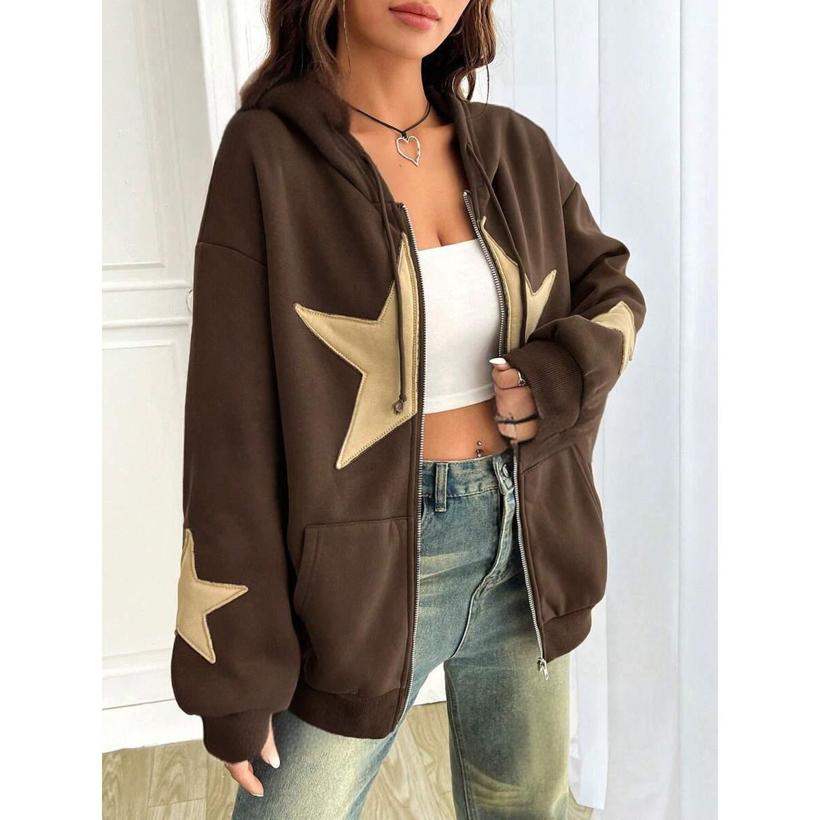 Loose-Fit Hooded Cardigan Women's Jacket