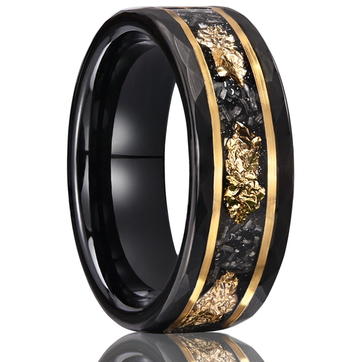 8mm Tungsten Steel Flat Hammer Pattern Electric Black Ring