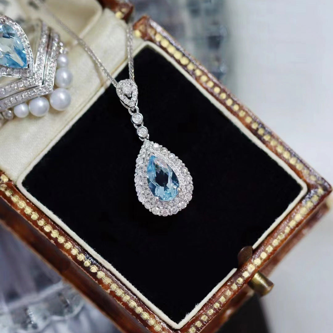 Mermaid Tears Gem Necklace Light Luxury High-End Stud Earrings Simple Elegant Special-Interest Design Jewelry