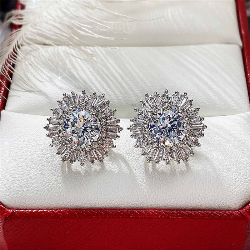 New High-End Luxury Full Rhinestone Zircon Snowflake Earrings