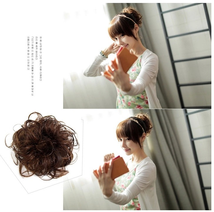 Europe, Japan, and South Korea Popular Hair Bun Fluffy Natural Drawstring Curly Hair Ball Head Hair Ring Hair set Female Hair Accessories Chemical Fiber Hair