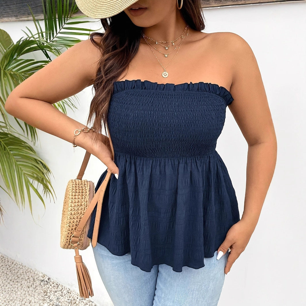 Solid-Color Ruffled Off-Shoulder Womens Clothing