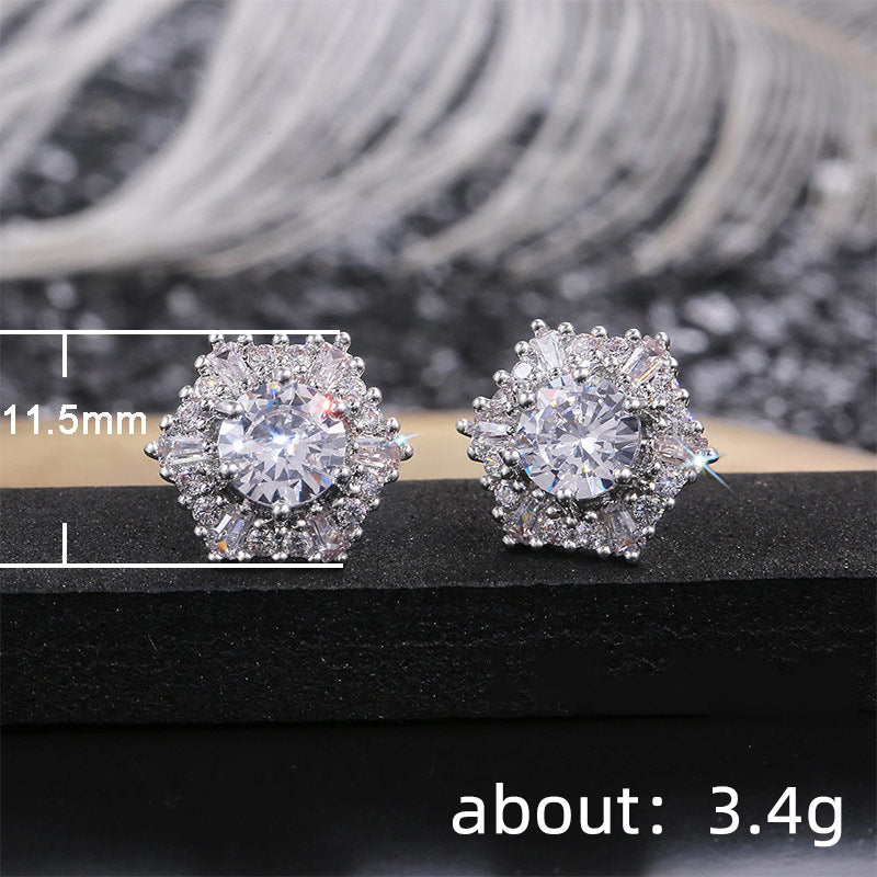 1 Pair Sparkly Hexagon Full Cubic Zirconia Stud Earrings For Women, Luxury Shiny Hypoallergenic Earrings For Daily Wear Wedding Party