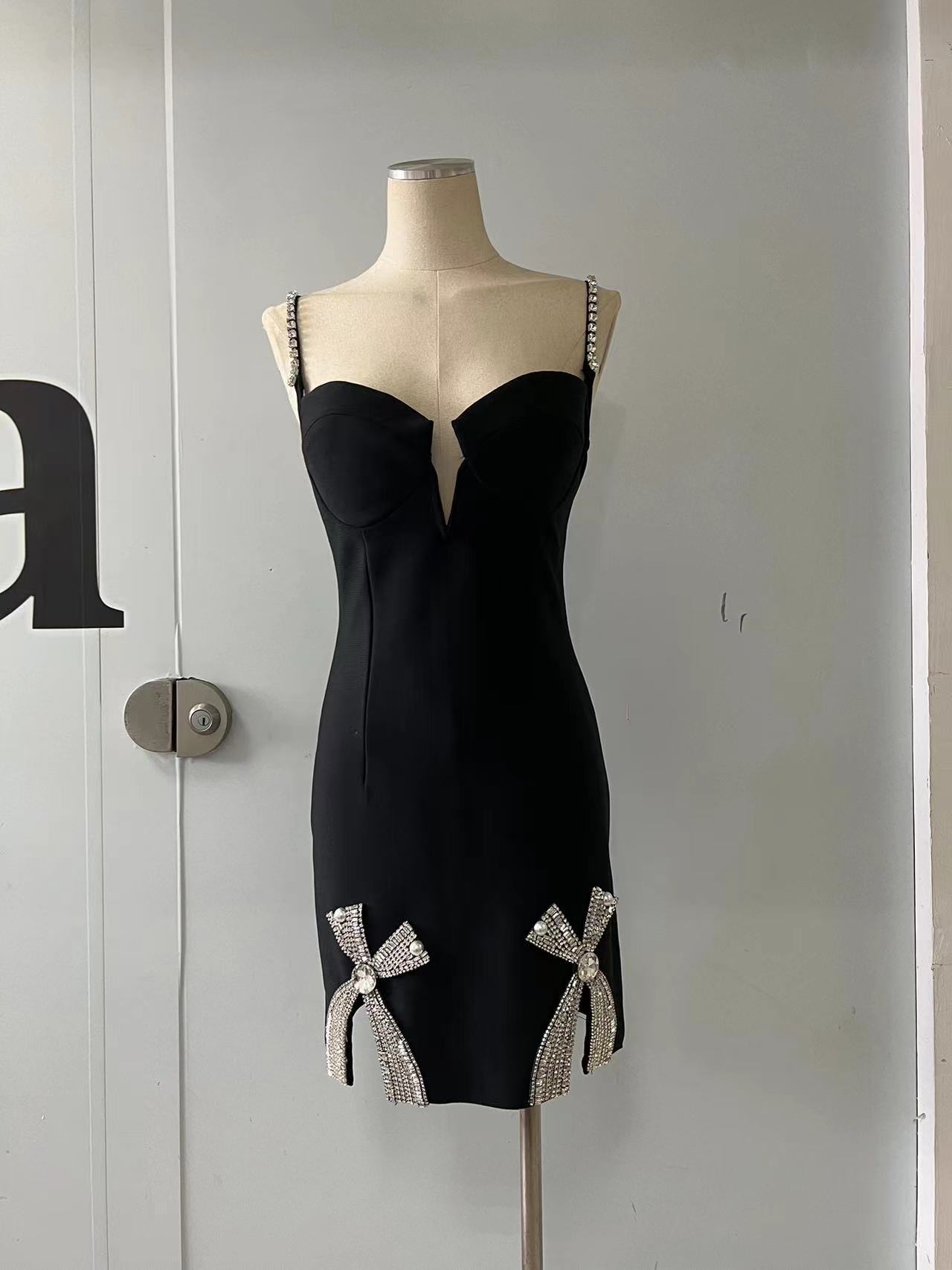 Sling Tube Top Backless Diamond Slimming Bandage One-Piece Dress