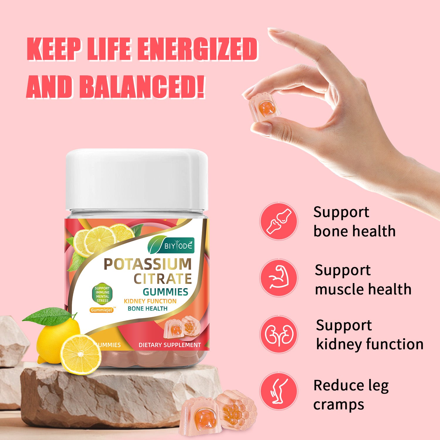 Biyode Potassium Citrate Supplement Natural Kidney Cleanse Health Support OEM ODM Custom Private Label Gummies