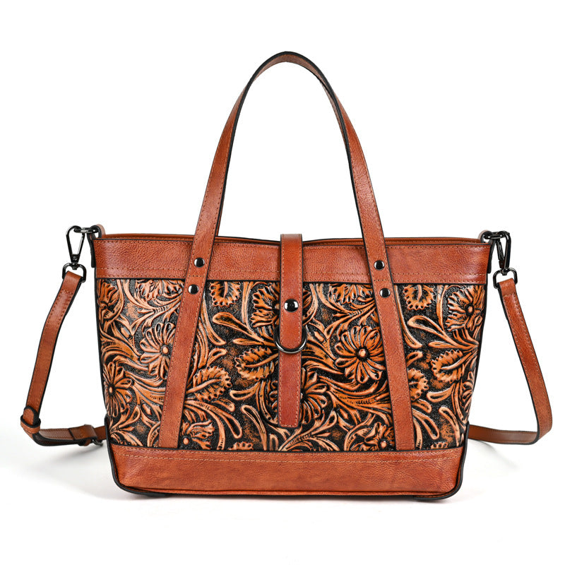 First Layer Cowhide Skeleton-Skin Hand Carved Bag