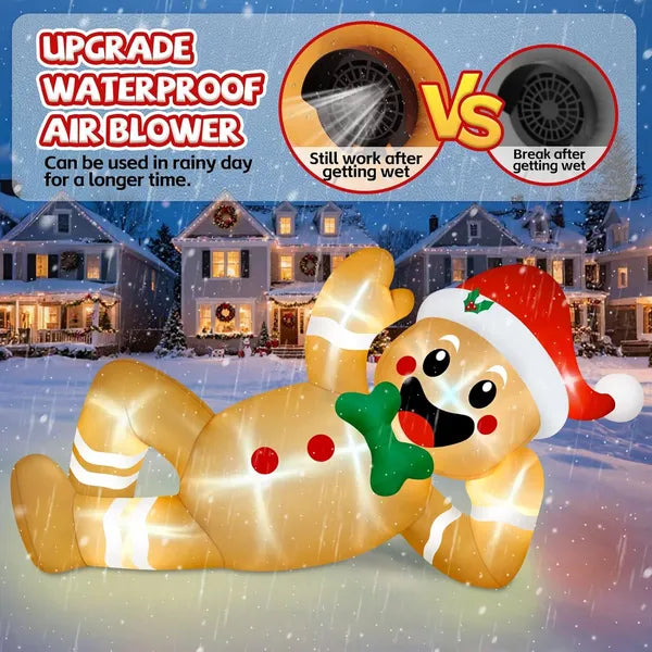 10FT Christmas Inflatables Outdoor Decorations, Giant Lying Gingerbread Inflatable With Built-in LED Lights Xmas Blow Up Yard Decoration For Holiday Party Garden Lawn Roof Outdoor Decor