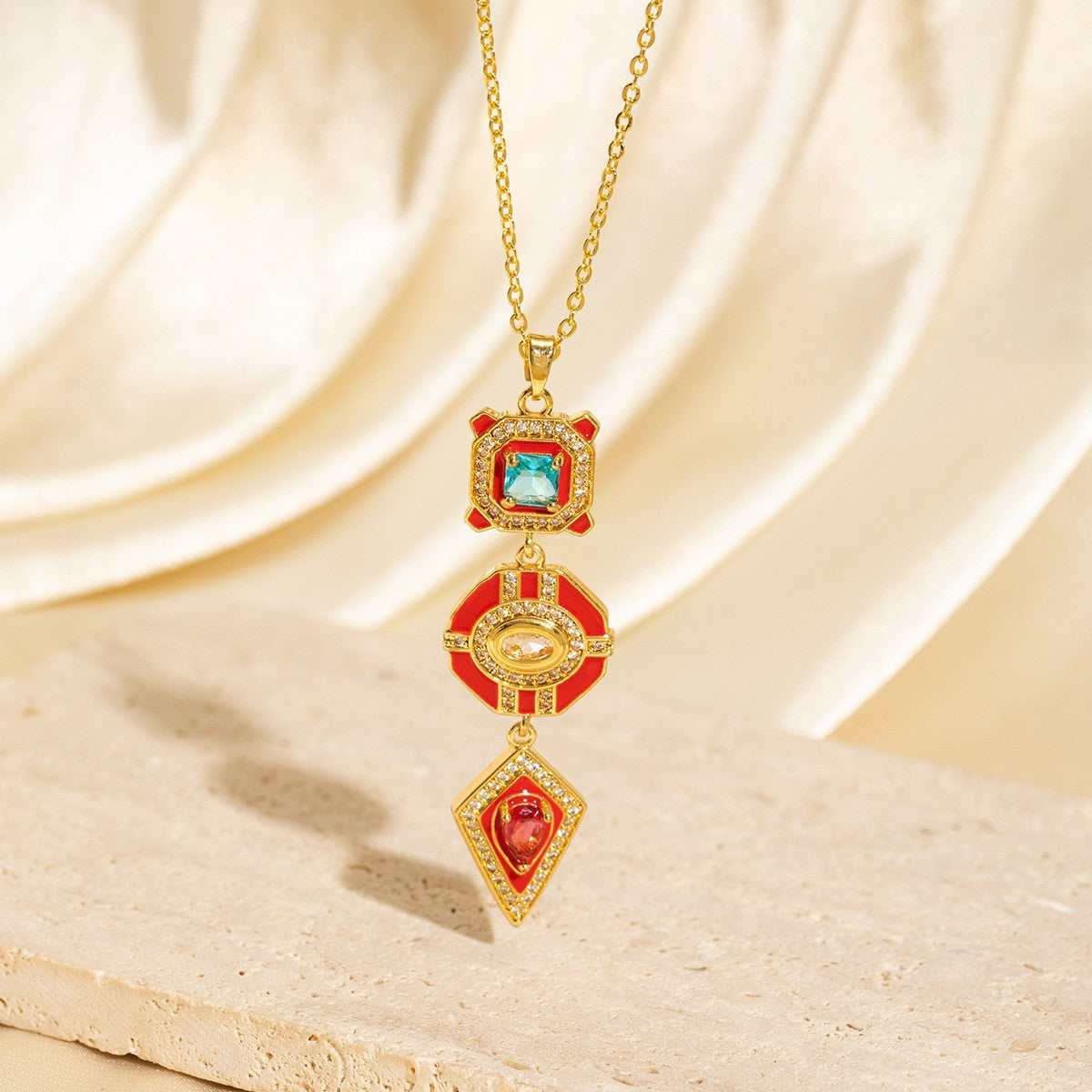 Exquisite Long Necklace With Colorful Zirconia And Elegant Tassels