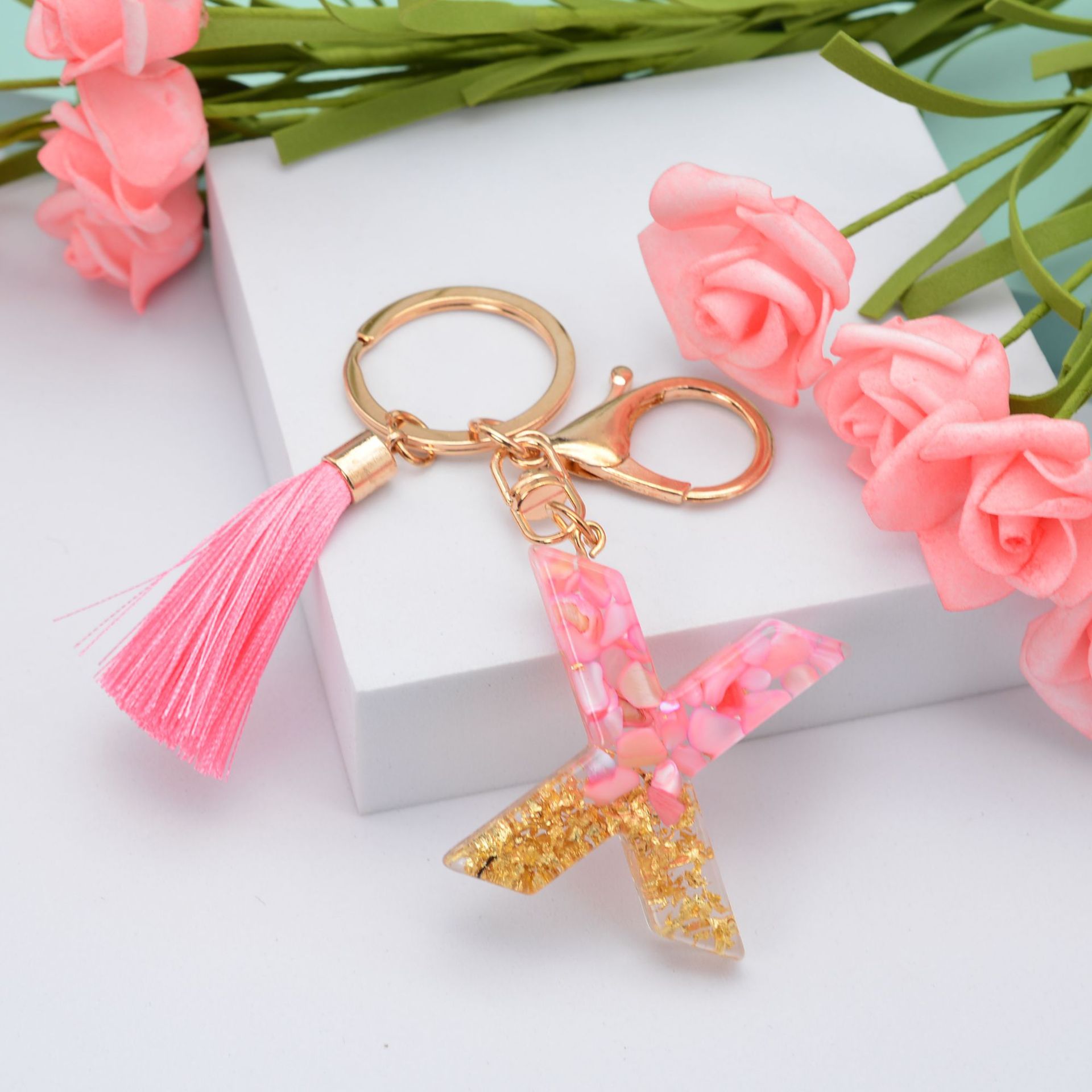 26 English Letters Leather Ball Stone Pendant Key Chain