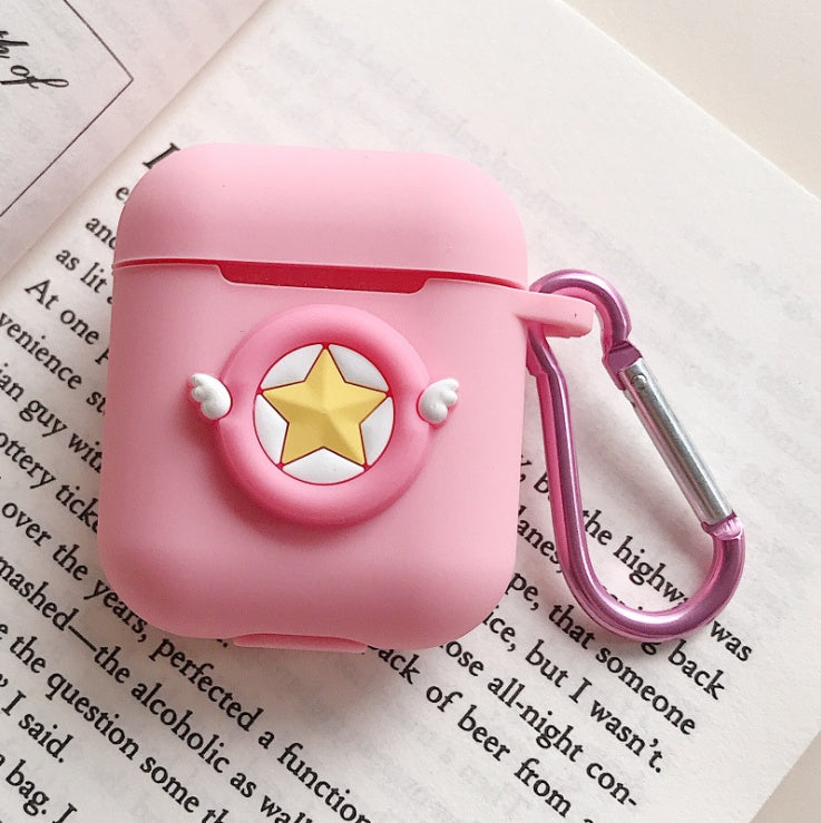 Compatible with Apple, AirPods Protective Jacket Cute Cartoon Silicone Anti-Falling Earphone Jacket Japanese Korean Women''s Key-Clasp Hanging Rope