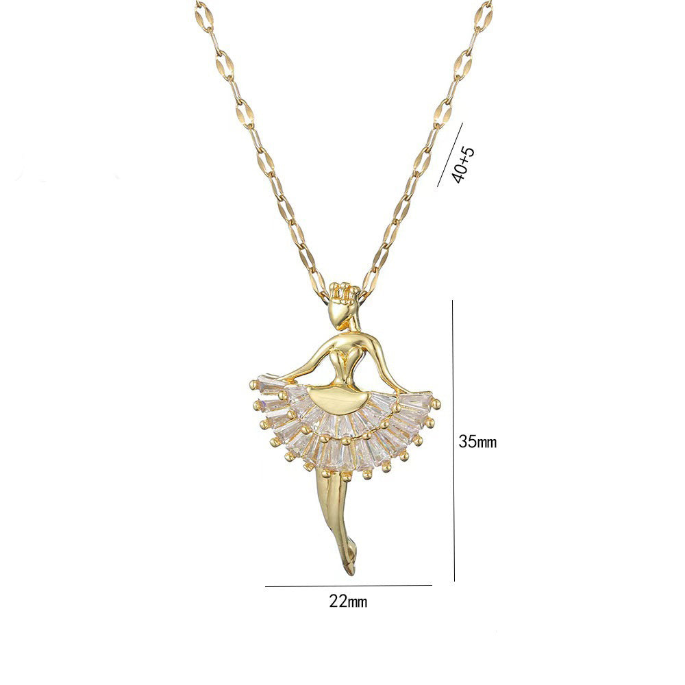 Ins Ballet-Girl-Shaped Necklace Fashion Personality Rhinestone Clavicle Chain Jewelry for Women