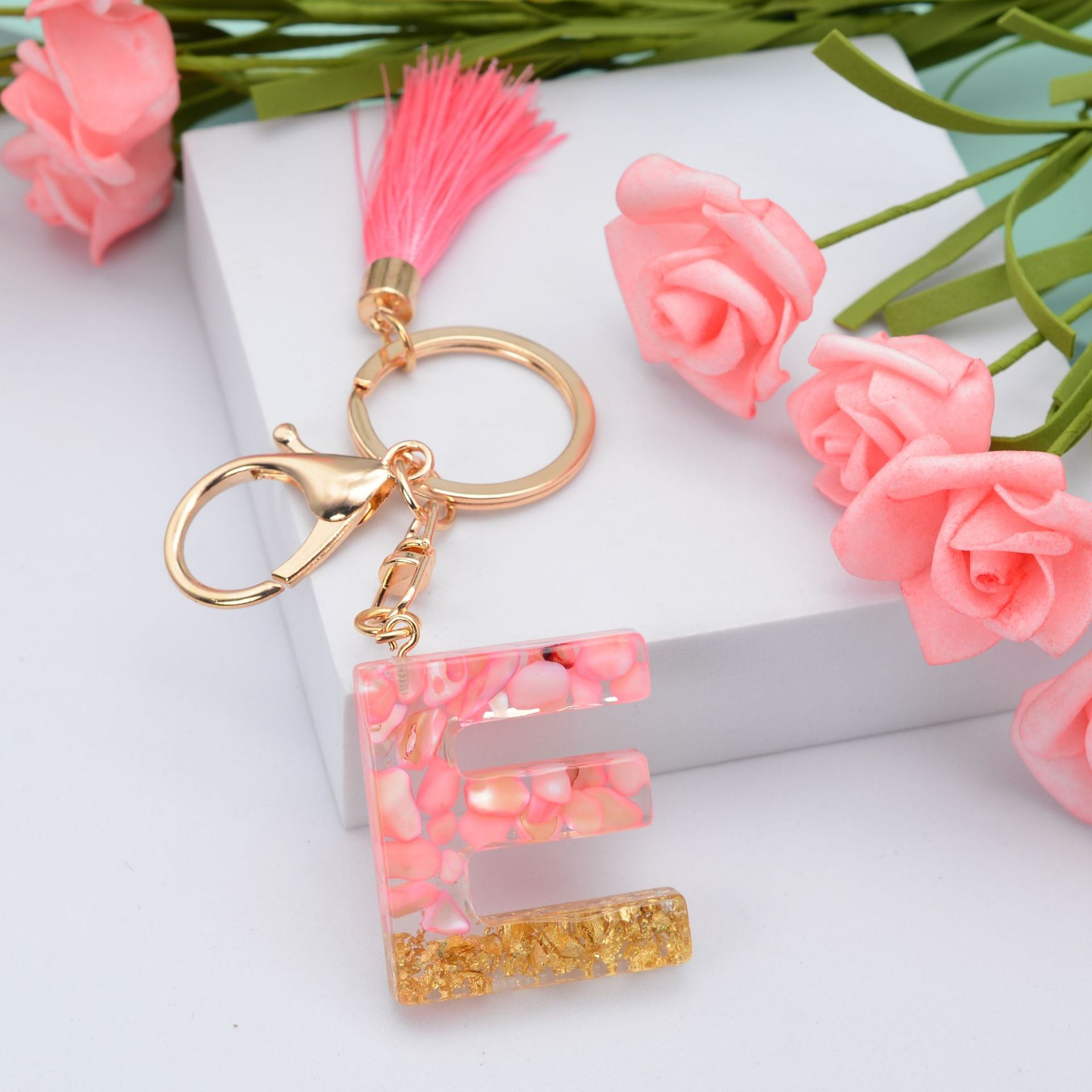 26 English Letters Leather Ball Stone Pendant Key Chain