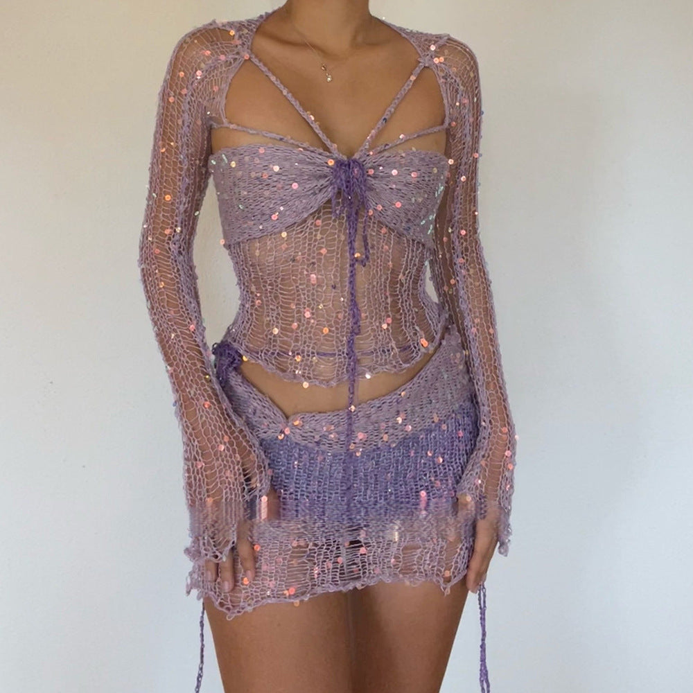 Women's Knitted Sweater Three-Piece Set Suit