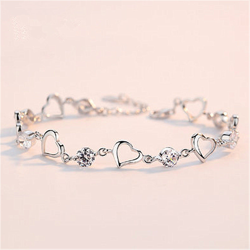 Simple Heart To Heart White Diamond Net Red Trendy Jewelry