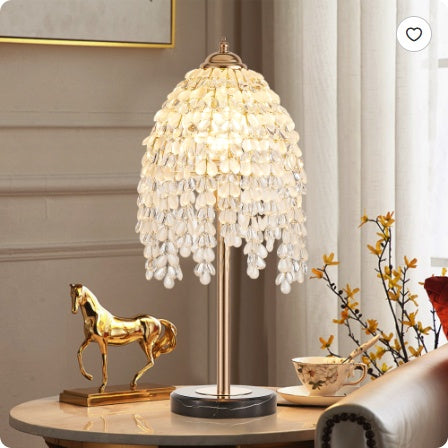 19 Inch Height Elegant Crystal Table Lamp   Vintage Waterfall Design With Teardrop Grape Crystal Bead String Shades And Marble Textured Base For Living Room, Bedroom, Or Office  Bulb Not Included