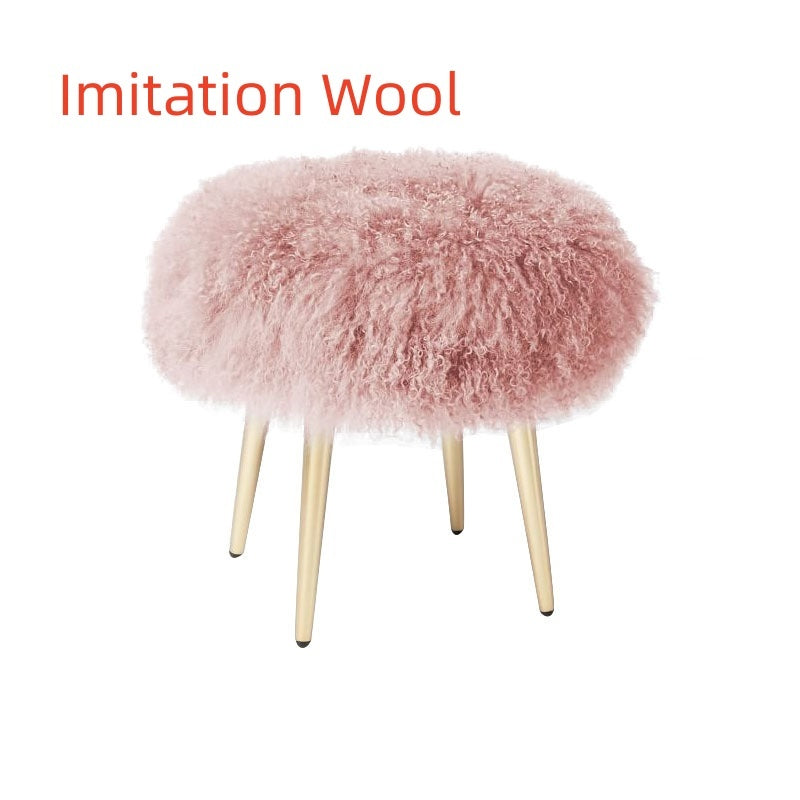 Tan Wool Makeup Dressing Shoe Changing Low Stool