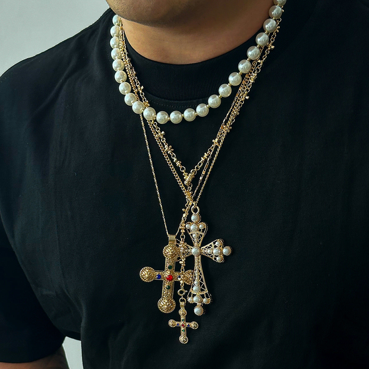 Hip Hop Niche Exaggerated Diamond Studded Cross Necklace