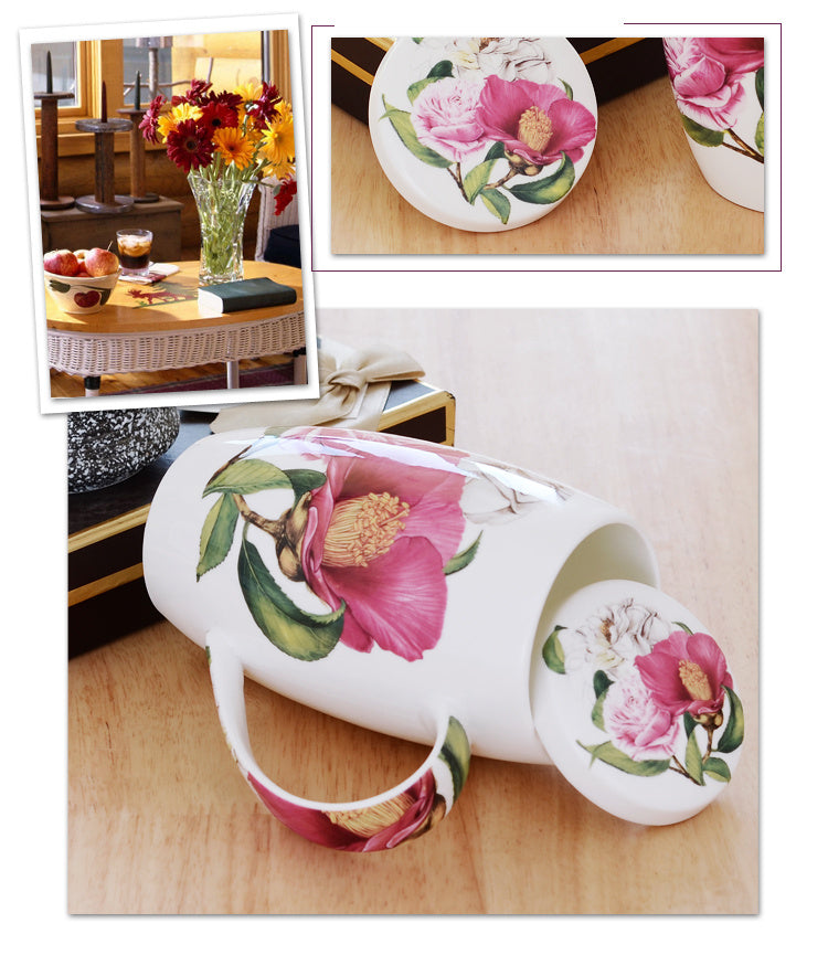 Household Bone China Large Capacity Mug With Lid Spoon Cup