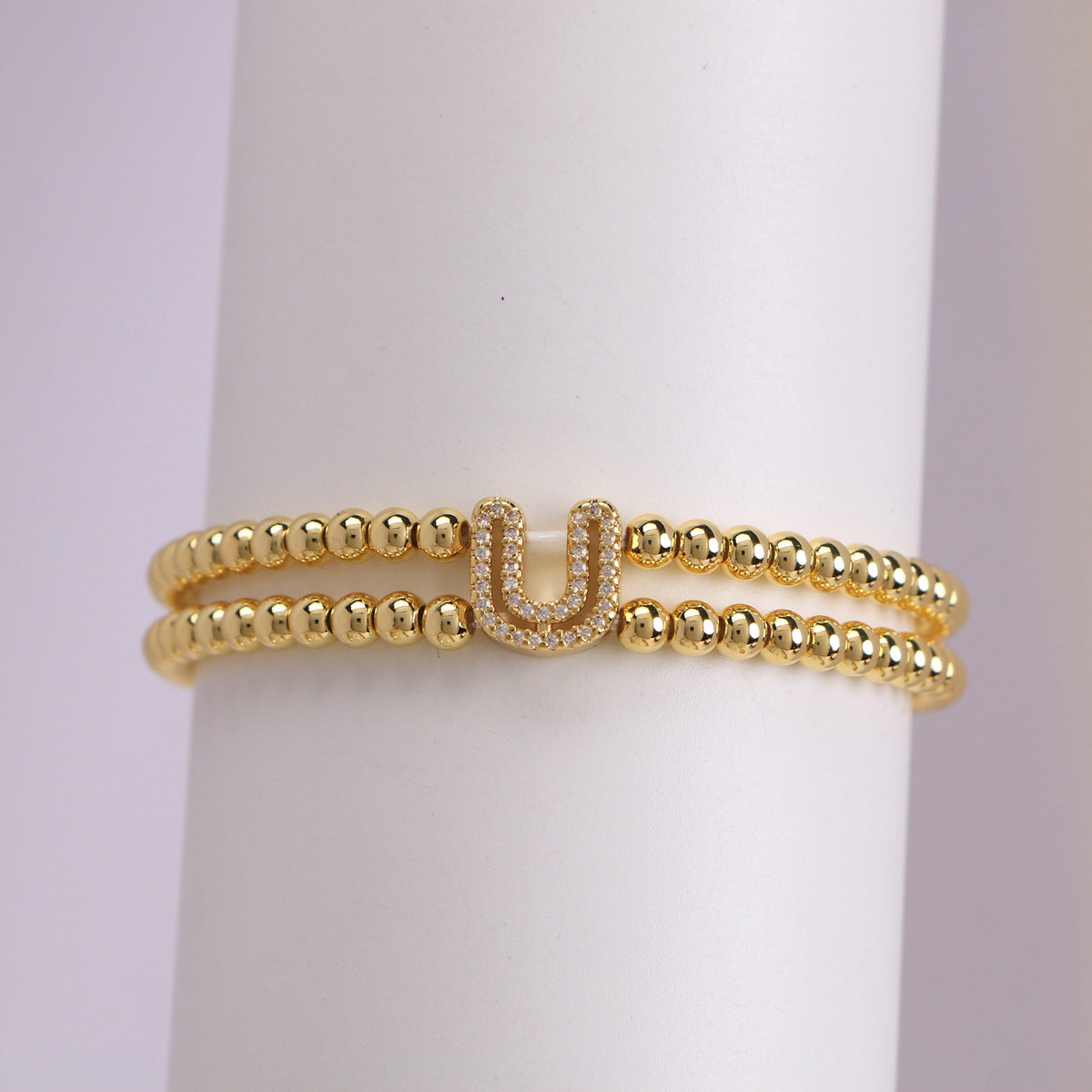 Copper-Plated 18k Gold Zircon Bead Bracelet