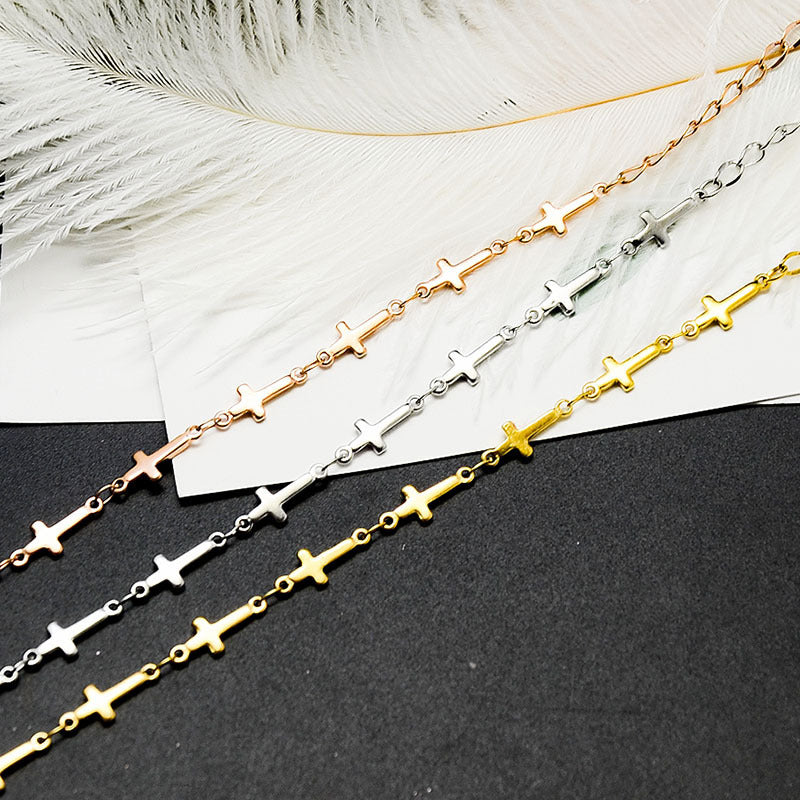 Three-Layer Real Gold Cross Bracelet