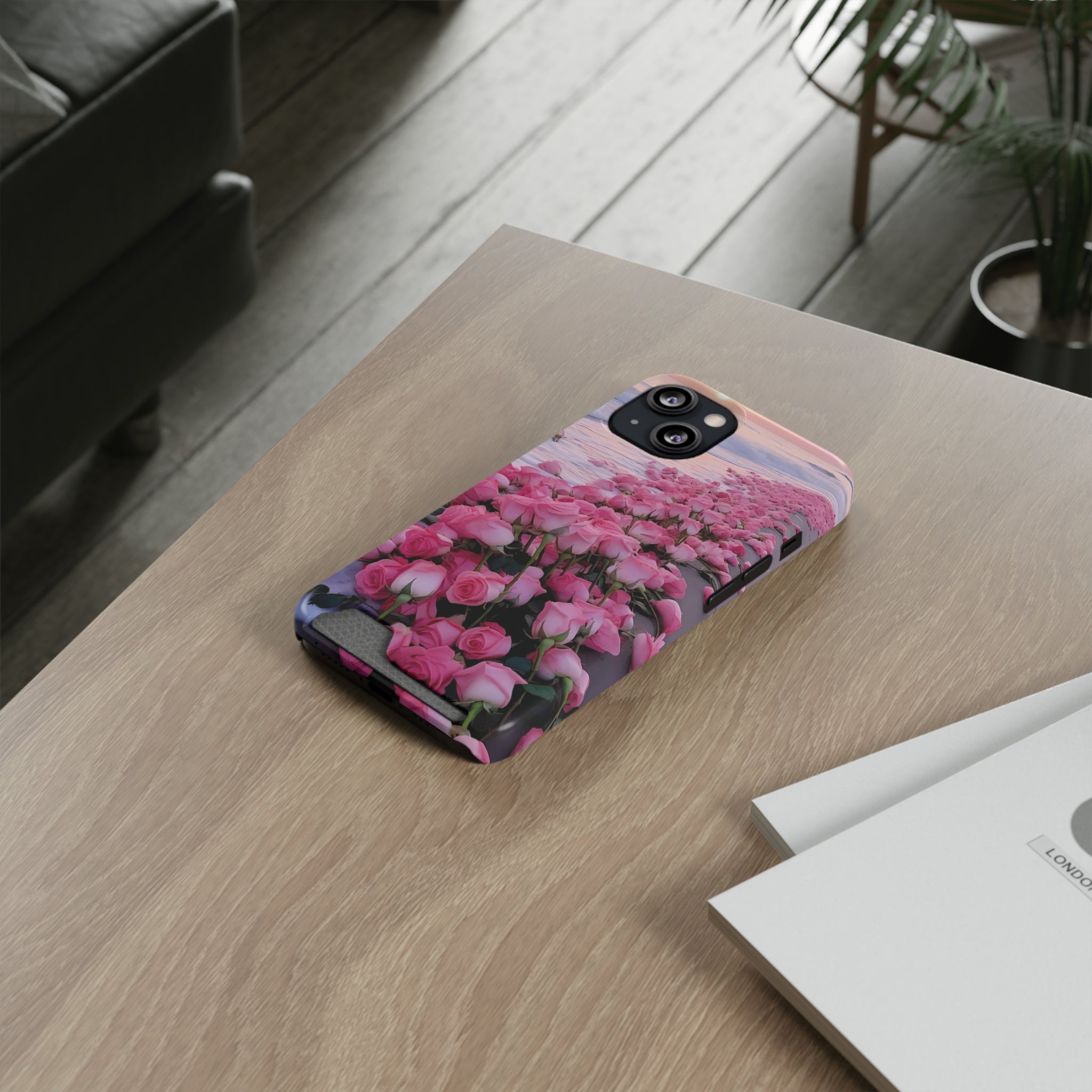 Pink Rose Phone Case With Card Holder
