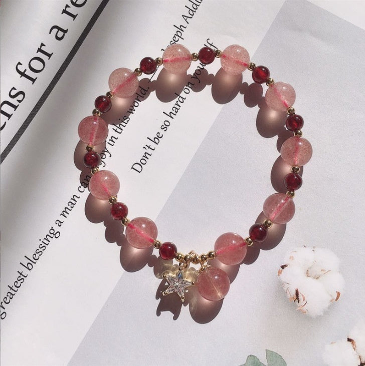 Hetian Jade Peach Blossom Strawberry Quartz Bracelet Girls' Crystal Bracelet