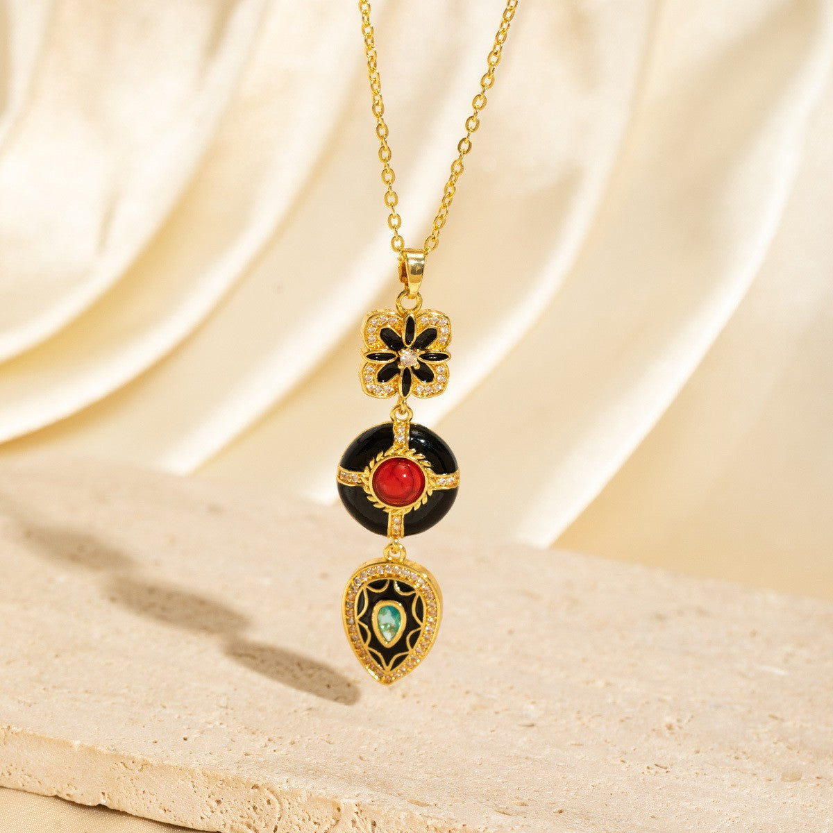 Exquisite Long Necklace With Colorful Zirconia And Elegant Tassels