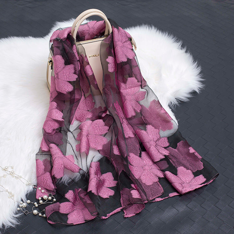 Cut Flowers Hollow Silk Scarf Simulation Silk Scarf
