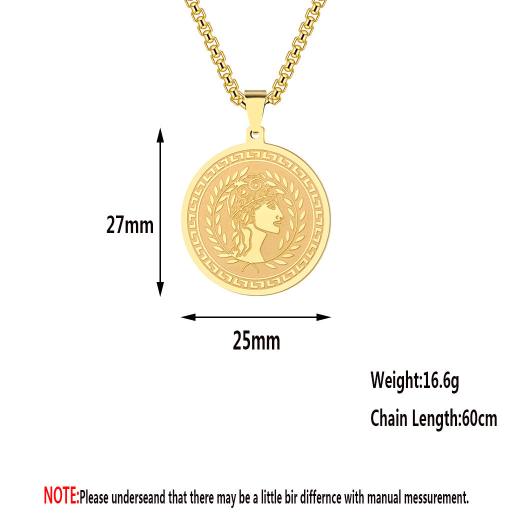 Ancient Greek Goddess Hera Medusa Pendant Stainless Steel Necklace