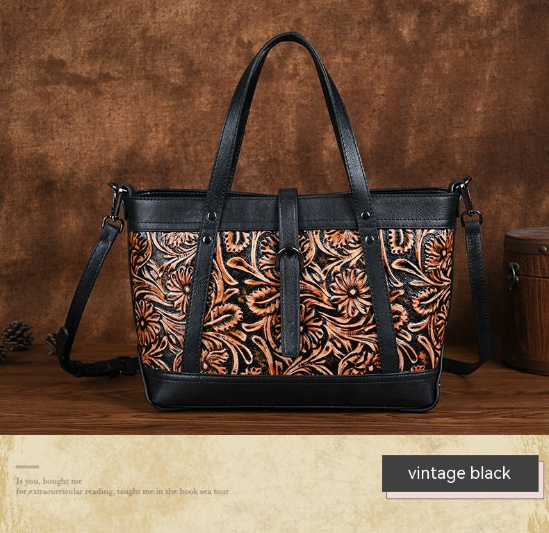 First Layer Cowhide Skeleton-Skin Hand Carved Bag